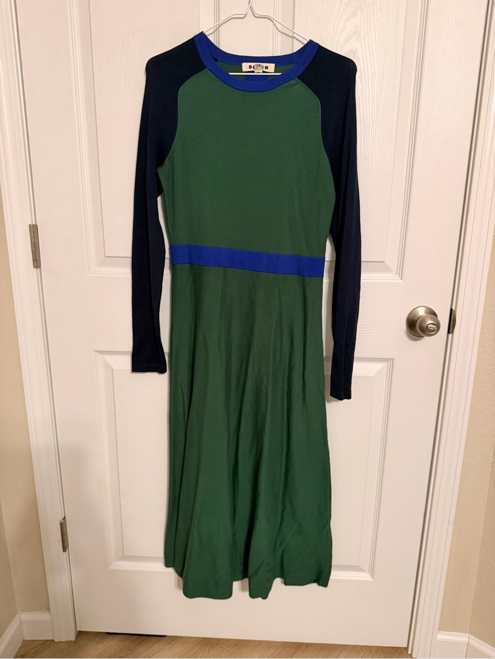 Boden Green Dress with Blue Trim and Black Sleeves